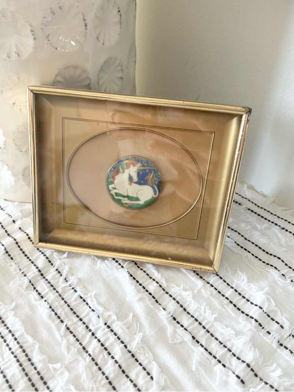 Vintage Illuminations Unicorn Pinback Button Framed Collectible 1980s